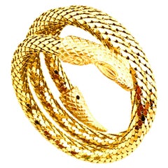 20th Century Whiting & Davis Gold Plate Metal Mesh Coil Snake Bracelet-Signed