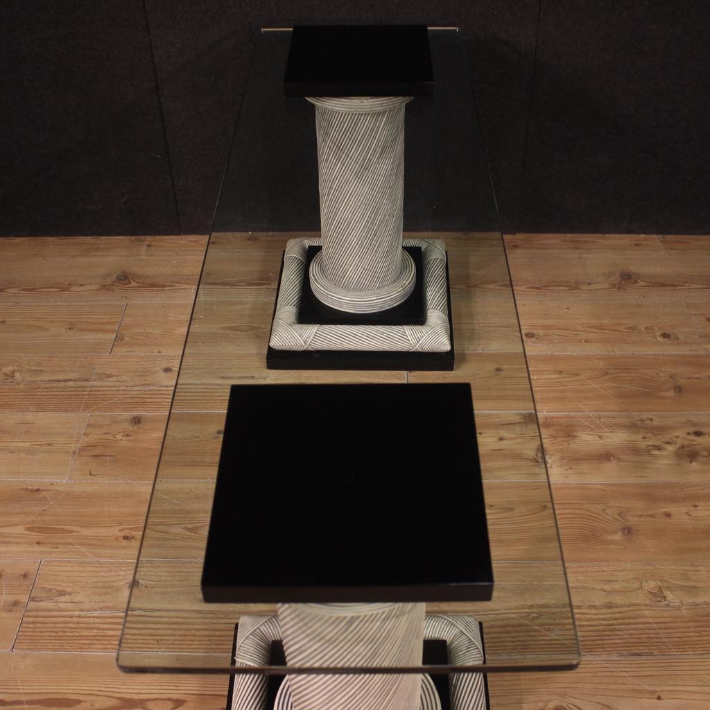 20th Century Wicker and Glass Top Modern Spanish Console Table, 1960 For Sale 6