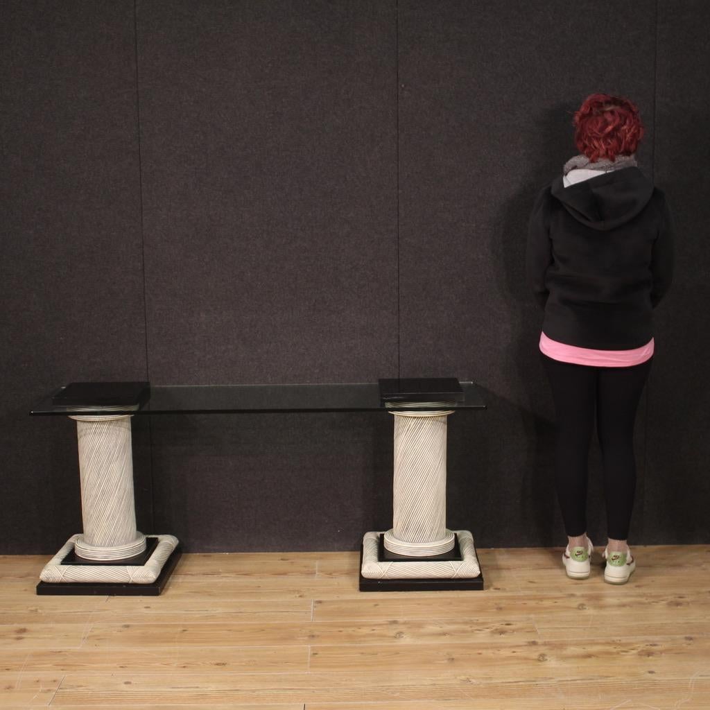 20th Century Wicker and Glass Top Modern Spanish Console Table, 1960 For Sale 7