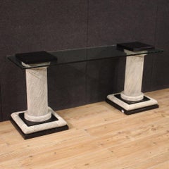 20th Century Wicker and Glass Top Modern Spanish Console Table, 1960