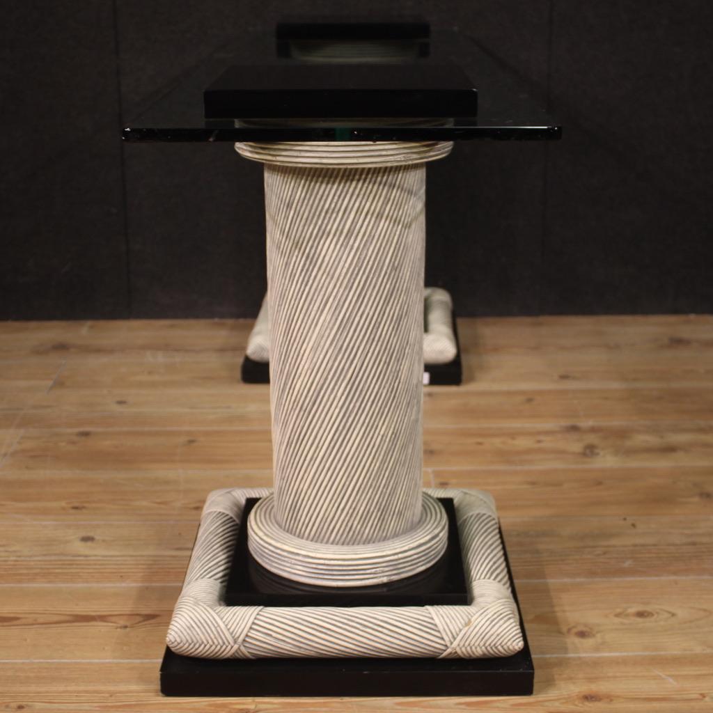 20th Century Wicker and Glass Top Modern Spanish Console Table, 1960 In Good Condition For Sale In Vicoforte, Piedmont