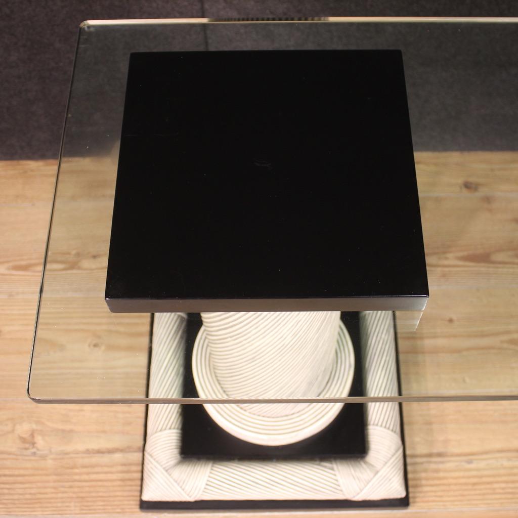 20th Century Wicker and Glass Top Modern Spanish Console Table, 1960 For Sale 4