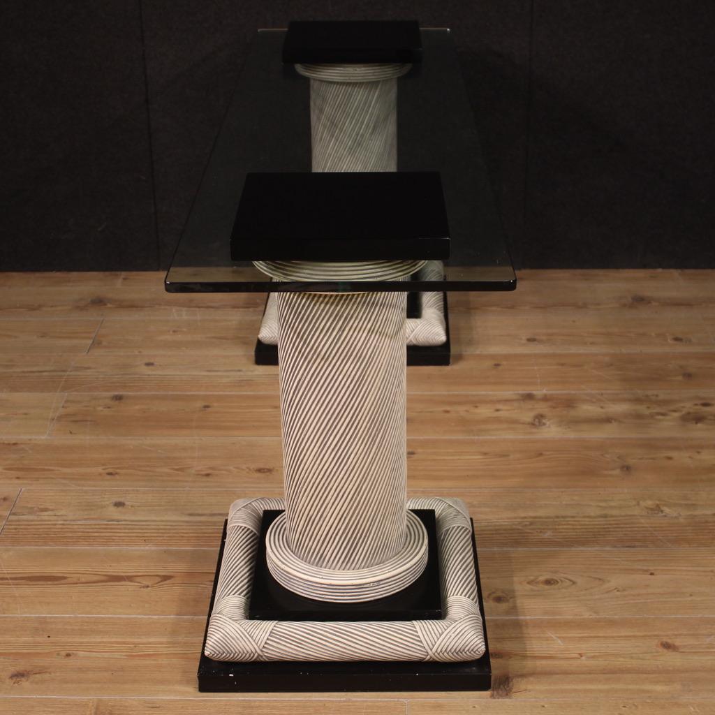 20th Century Wicker and Glass Top Modern Spanish Console Table, 1960 For Sale 5