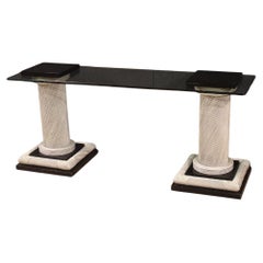 20th Century Wicker and Glass Top Modern Spanish Console Table, 1960