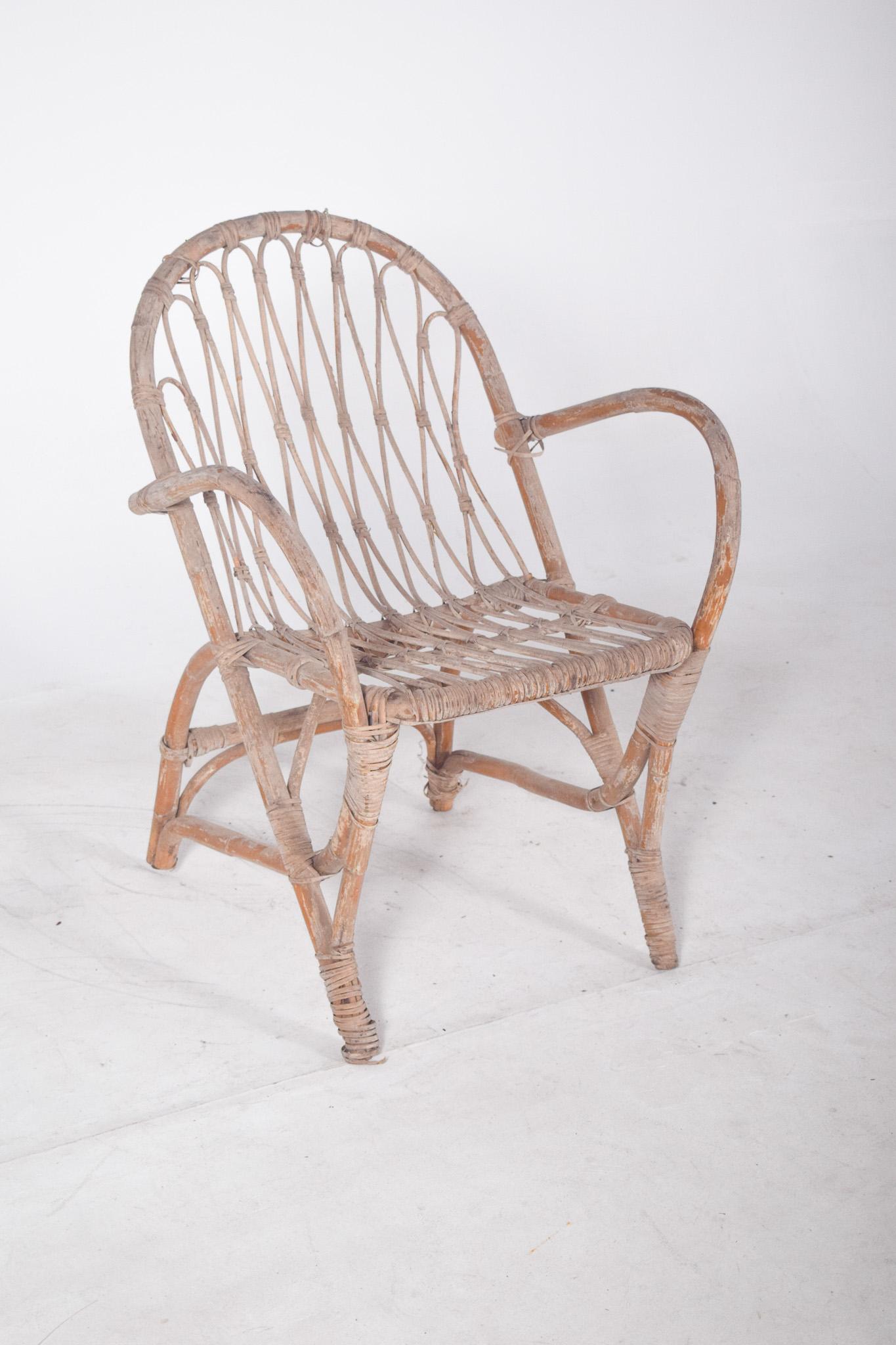 Mid-Century Modern Fauteuil en osier du 20e siècle en vente