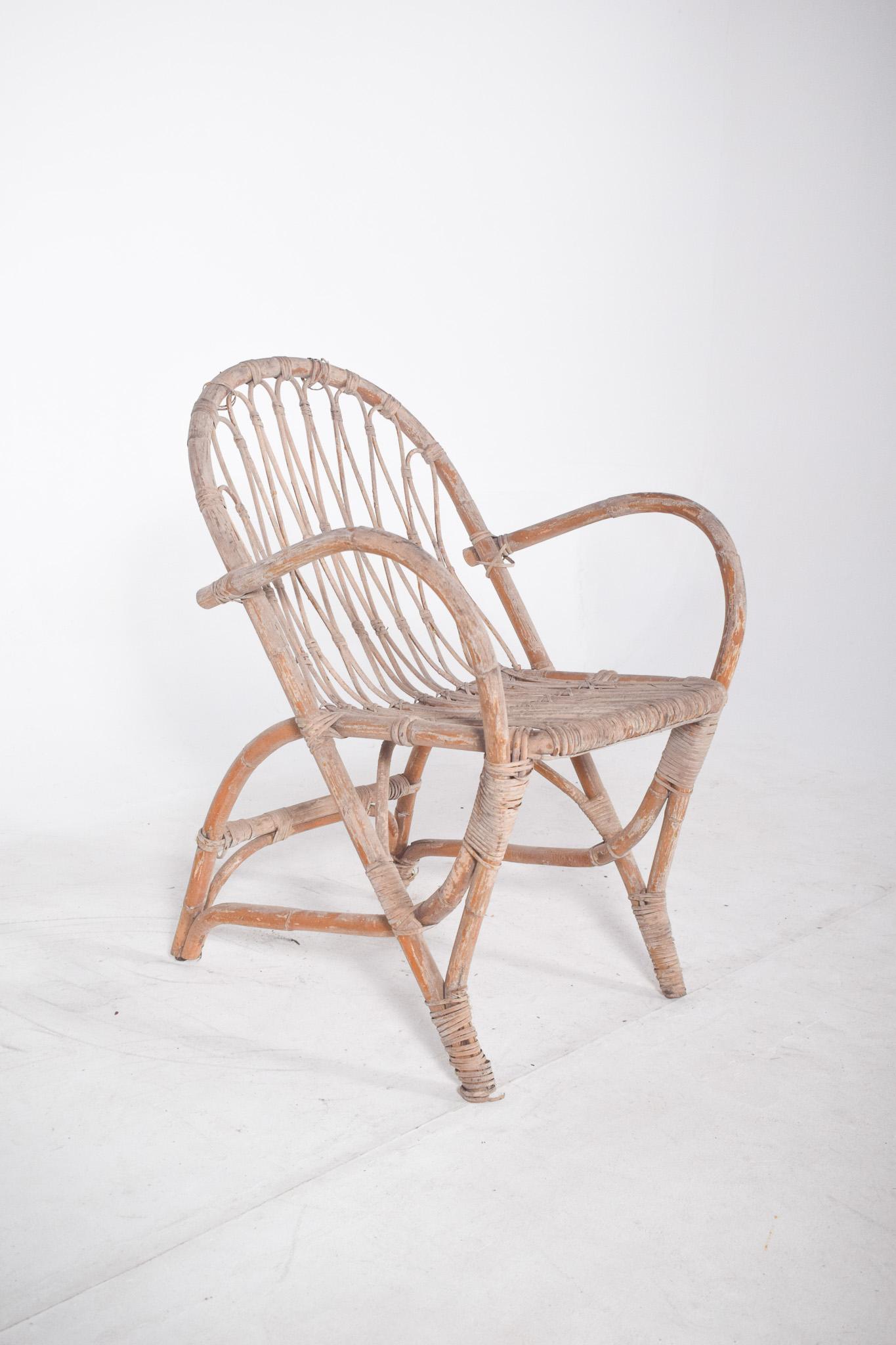 Fauteuil en osier du 20e siècle État moyen - En vente à Lisboa, Lisboa