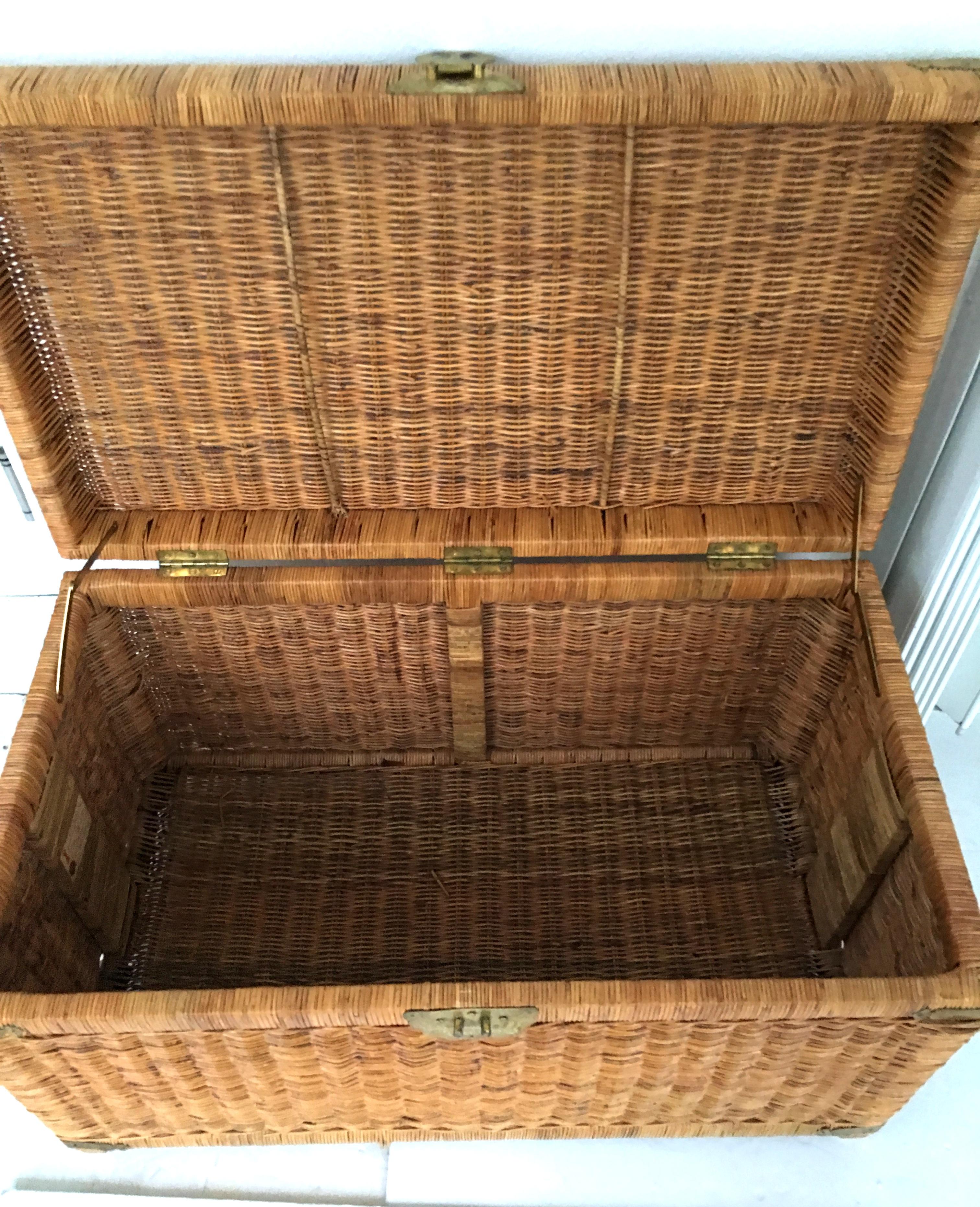 20th Century Wicker & Brass Chinoiserie Style Trunk Chest 8
