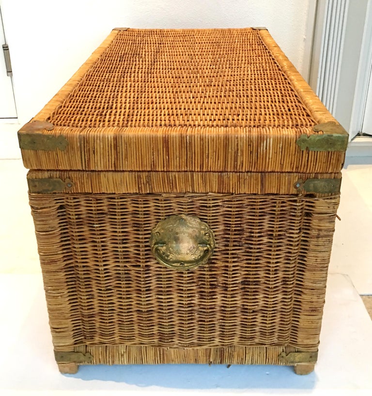 20th Century Wicker and Brass Chinoiserie Style Trunk Chest at 1stDibs