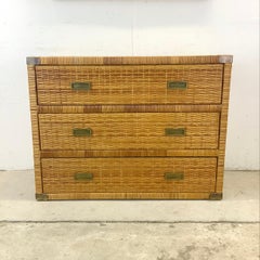 20th Century Wicker Dresser With Mirror