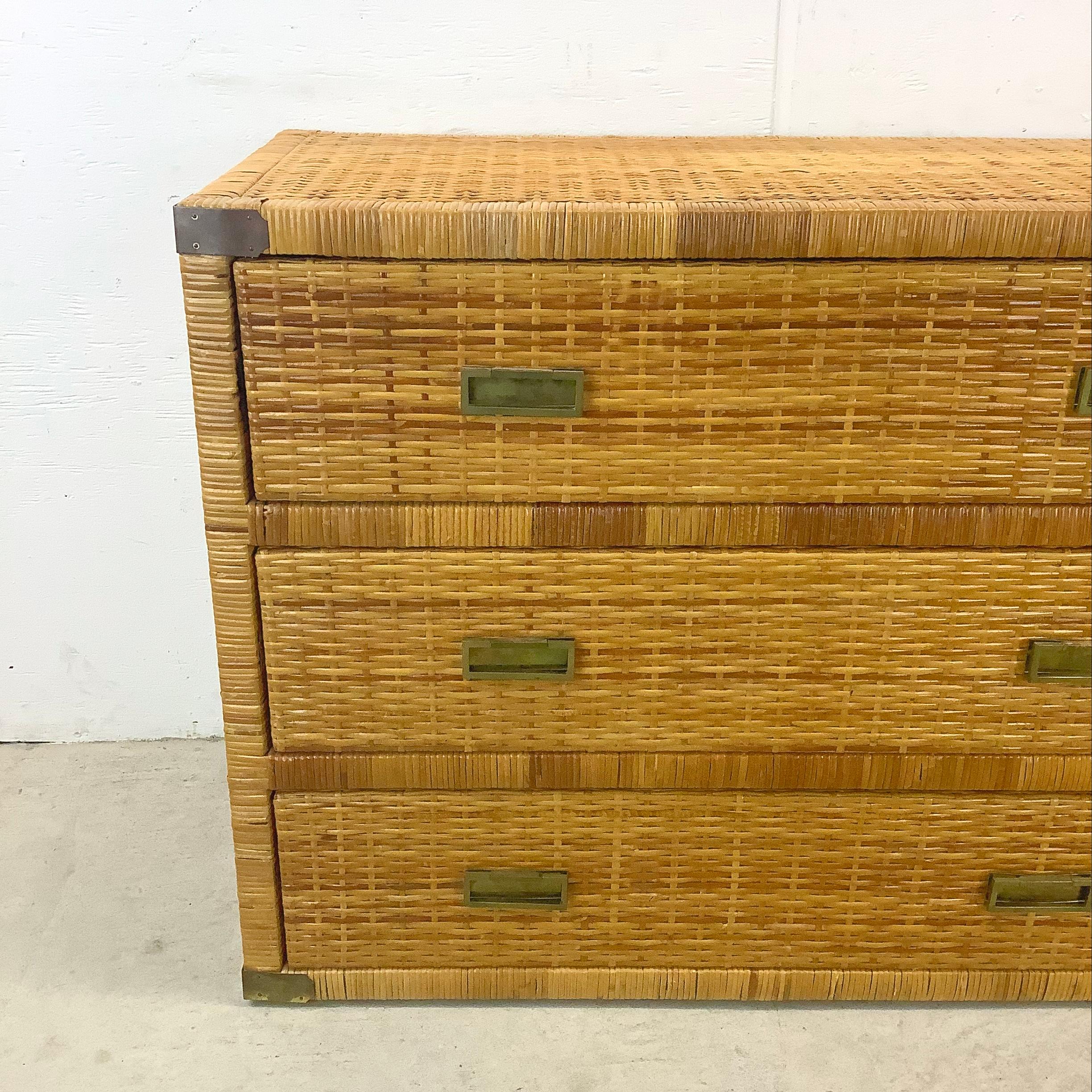 Bohemian 20th Century Wicker Dresser With Mirror For Sale