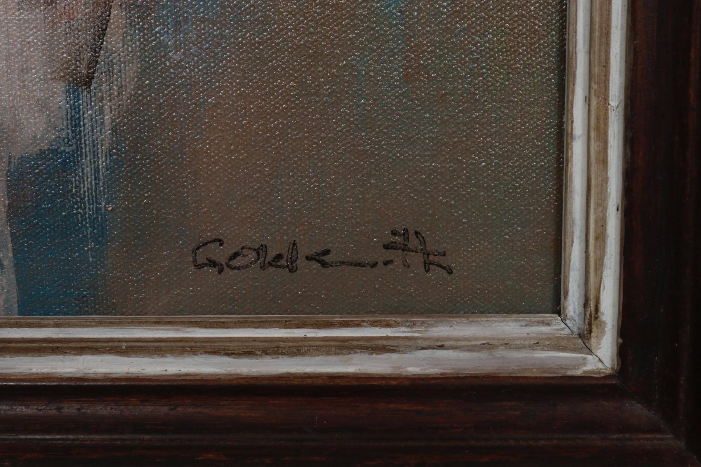 Kubistisches Ölgemälde auf Leinwand David und Goliath, William Goldschmiede, 20. Jahrhundert im Angebot 3