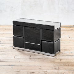 20th Century Willy Rizzo Black Bar Cabinet with Ottomans for Sabot, 70s