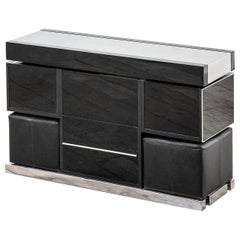 Mobile bar nero del XX secolo con ottomani per Sabot di Willy Rizzo, anni '70