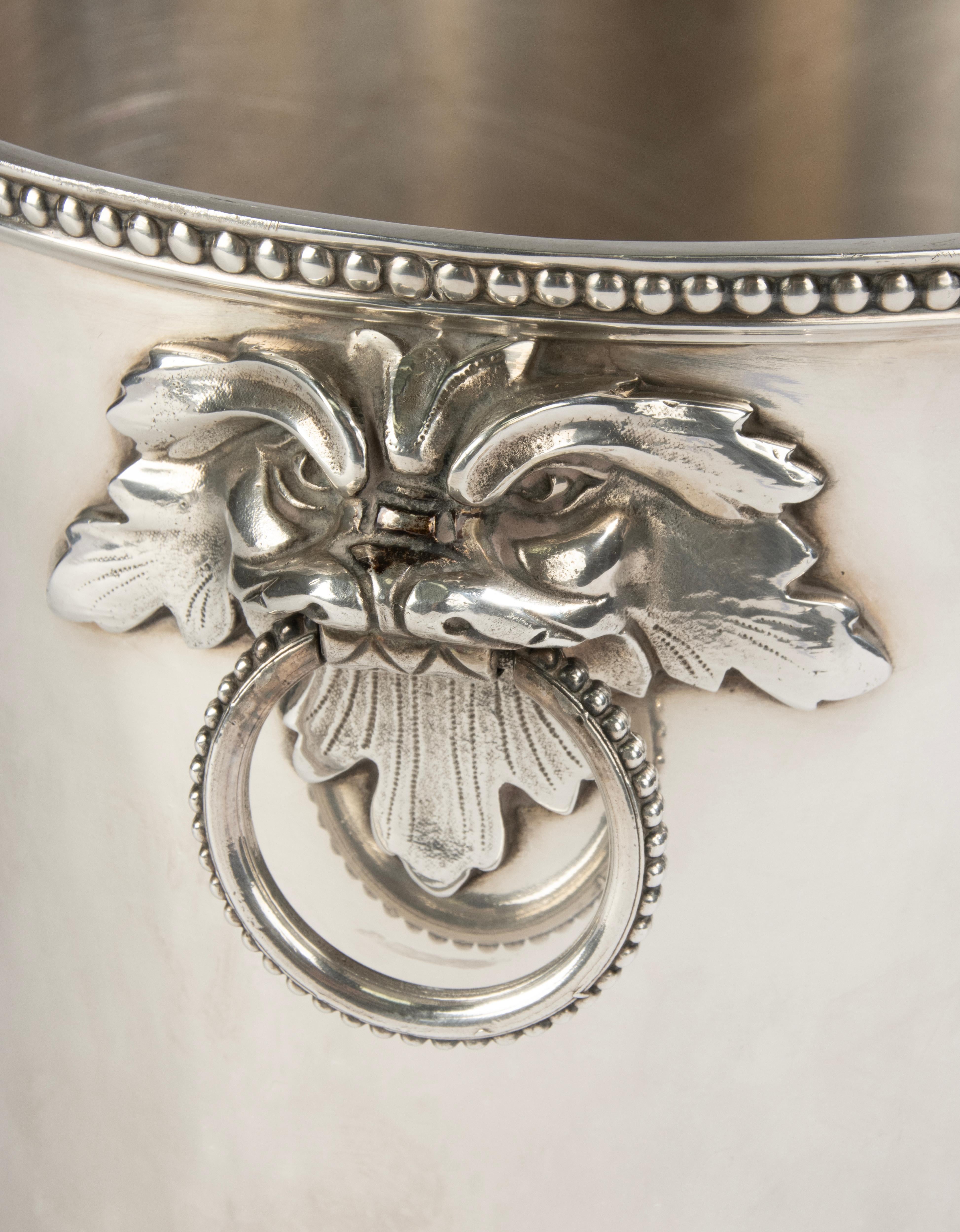 Neoclassical 20th Century Wine Cooler – Ercuis – Silver-Plated – Lion Mask Handles For Sale