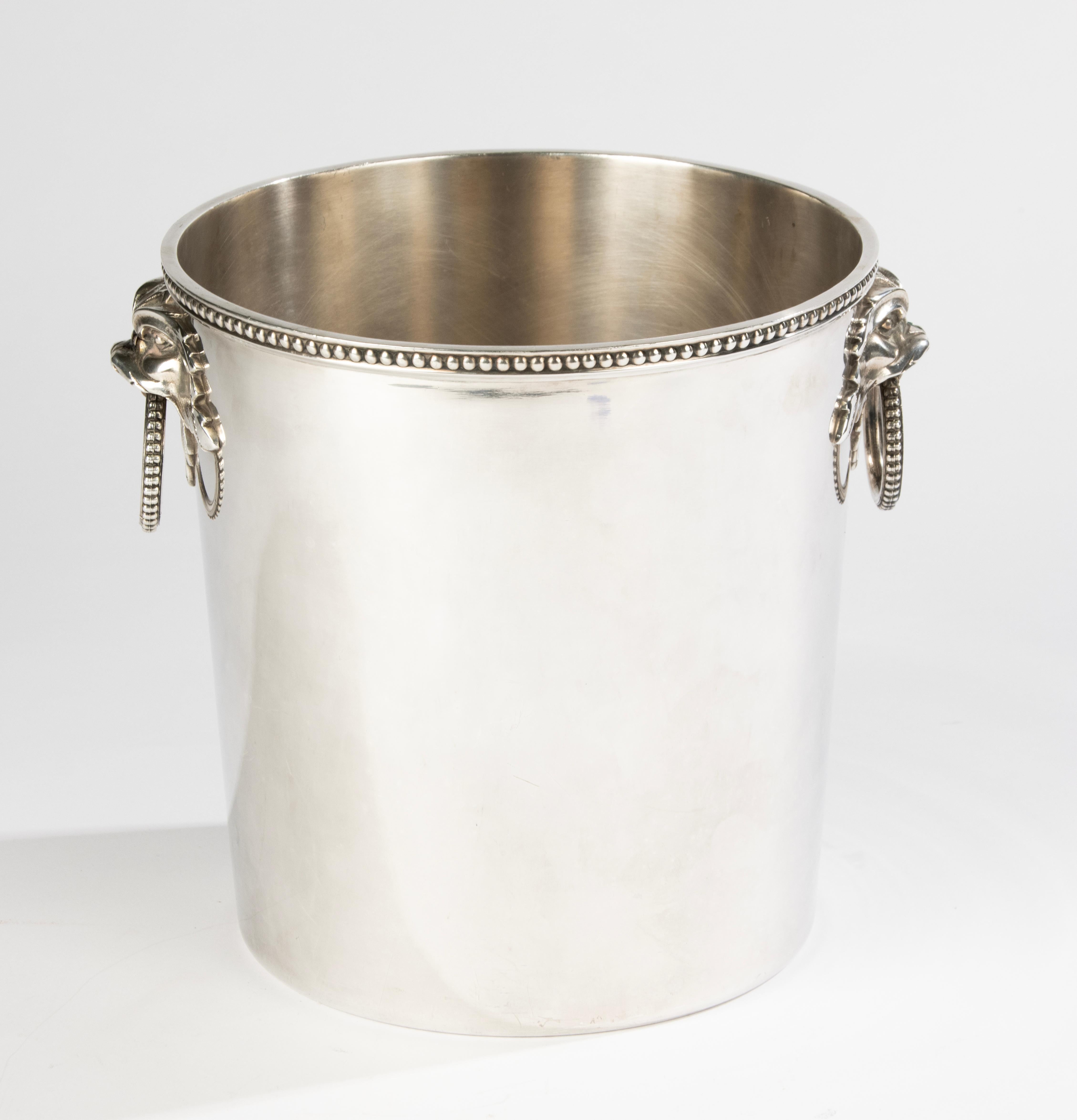 French 20th Century Wine Cooler – Ercuis – Silver-Plated – Lion Mask Handles For Sale