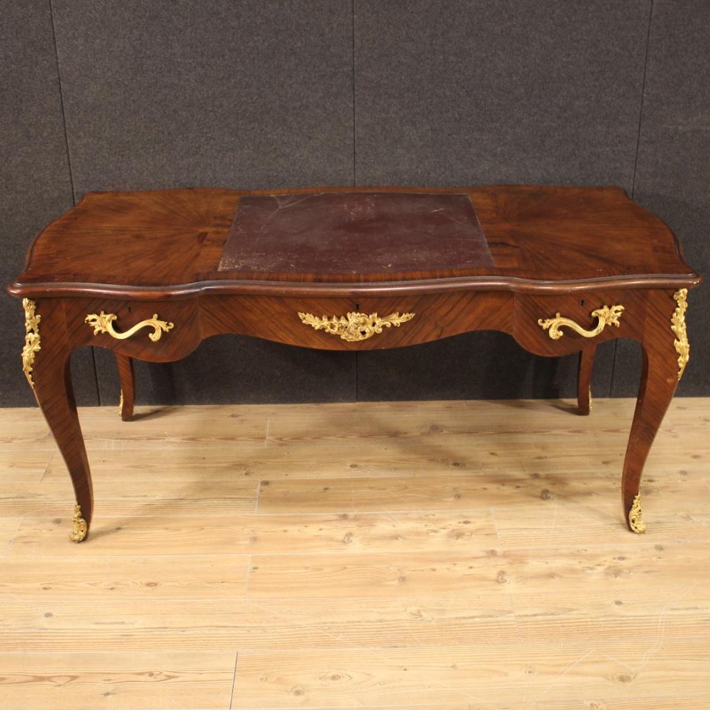 20th Century Wood and Bronze Napoleon III Style French Writing Desk, 1930 In Good Condition In Vicoforte, Piedmont