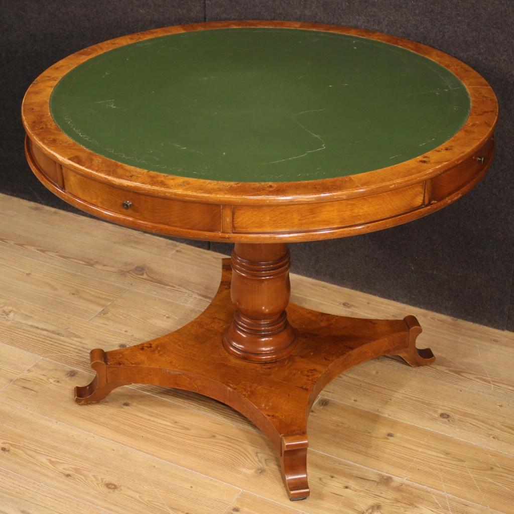 20th Century Wood and Faux Leather French Round Table, 1960 In Good Condition In Vicoforte, Piedmont