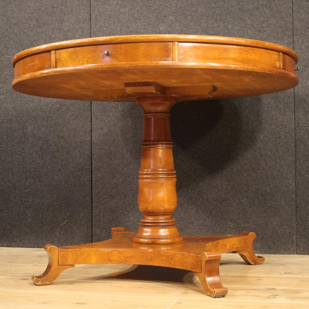 20th Century Wood and Faux Leather French Round Table, 1960 1