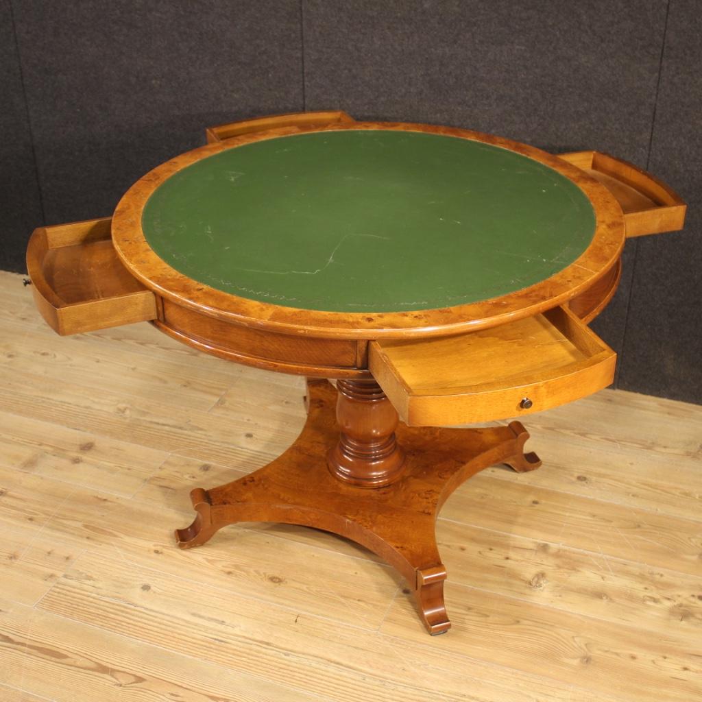 20th Century Wood and Faux Leather French Round Table, 1960 4