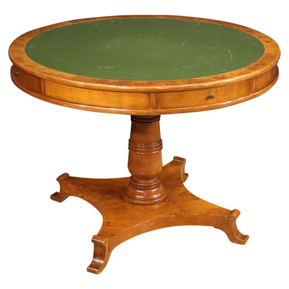 20th Century Wood and Faux Leather French Round Table, 1960