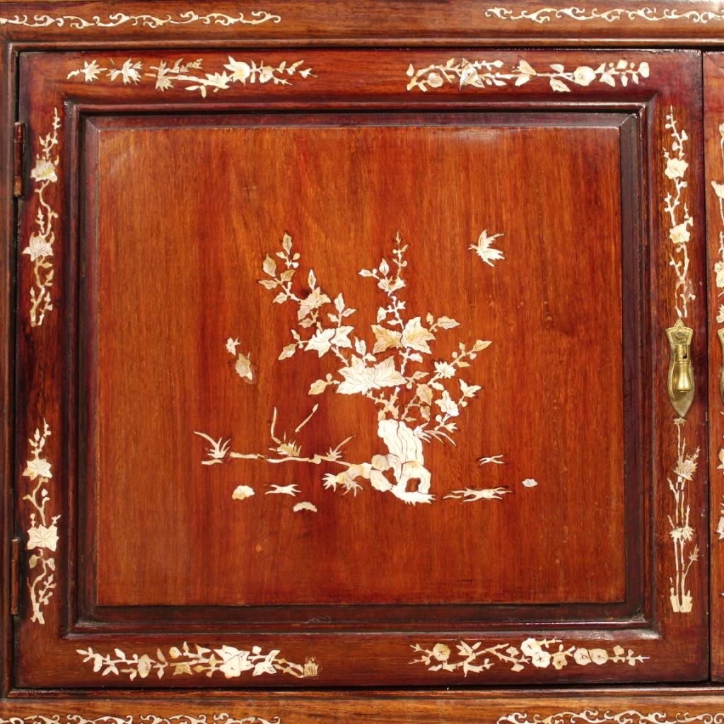 Chinese 20th Century Wood and Faux Mother of Pearl Oriental Display Cabinet, 1960 For Sale