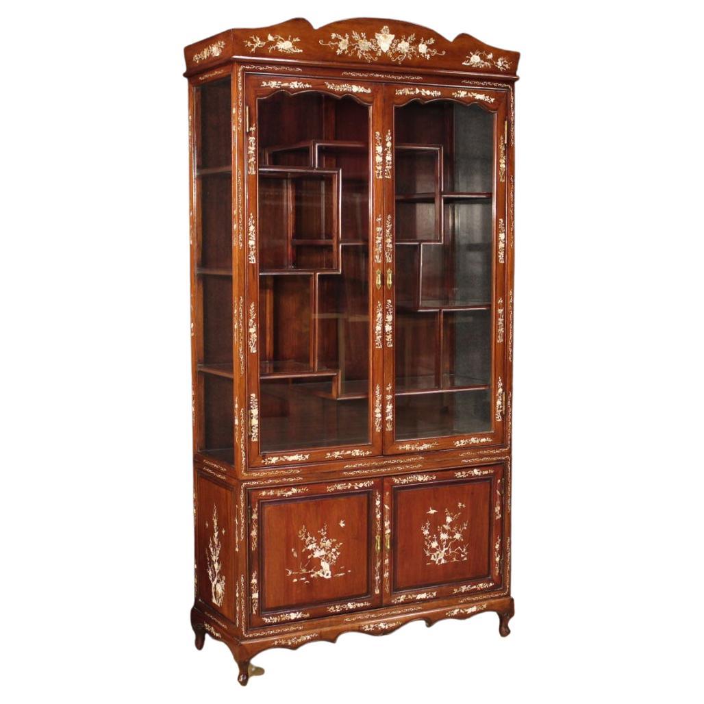 20th Century Wood and Faux Mother of Pearl Oriental Display Cabinet, 1960 For Sale