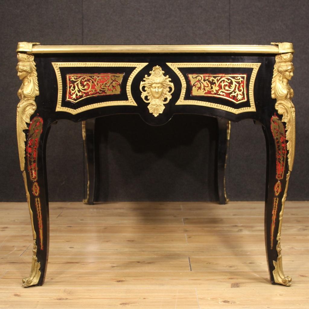 20th Century Wood and Gold Bronze French Boulle Style Writing Desk, 1970 In Good Condition In Vicoforte, Piedmont