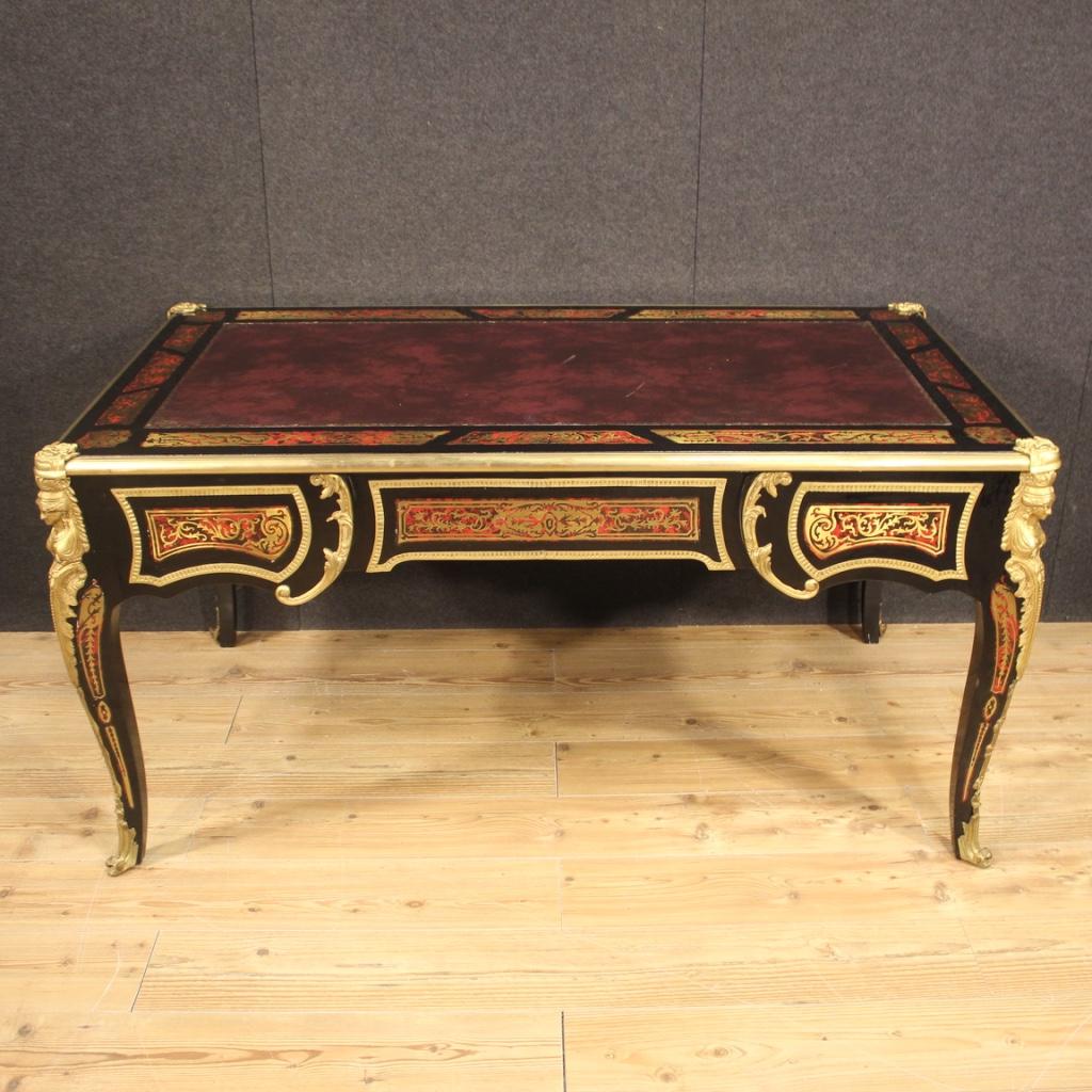 20th Century Wood and Gold Bronze French Boulle Style Writing Desk, 1970 3