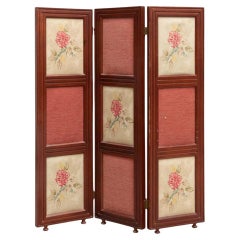 20th Century Wood and Hand Painted Fabric Folding Room Divider