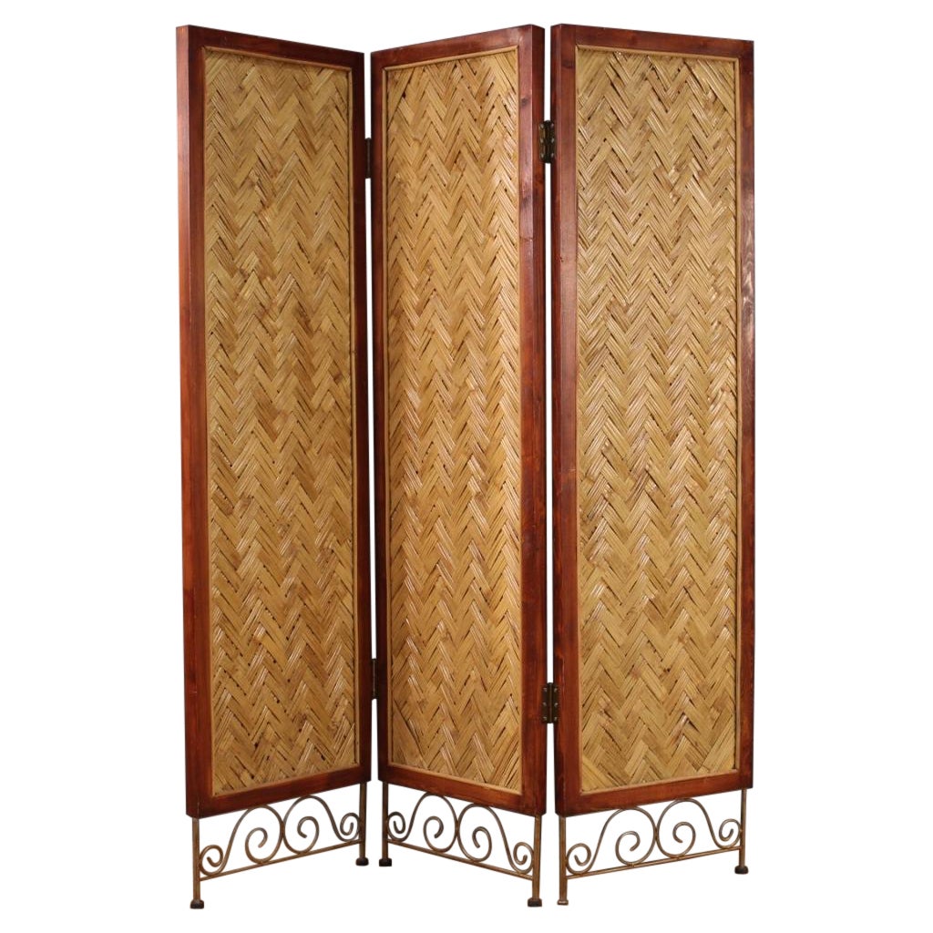 Écran de design français en bois et en fer du XXe siècle, 1980