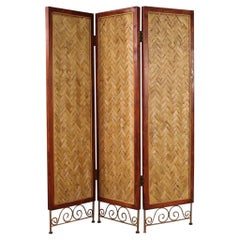 Écran de design français en bois et en fer du XXe siècle, 1980