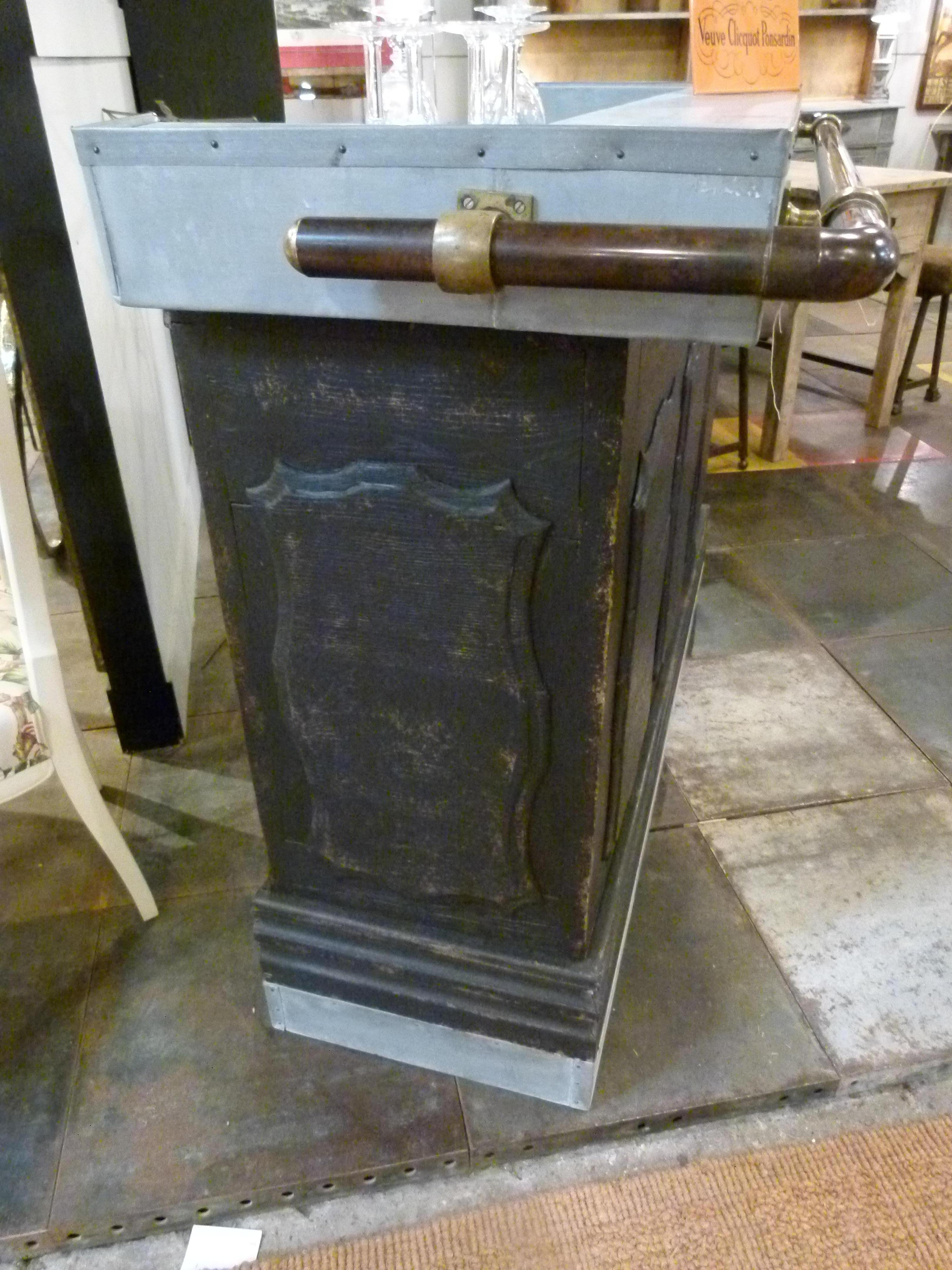 Iron 20th Century Wood and Marble Bar Counter