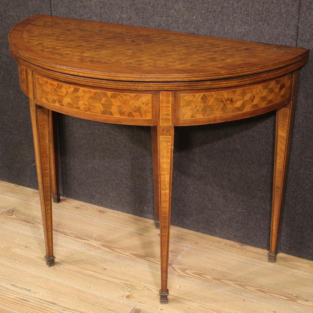 Mid-20th Century 20th Century Wood Antique French Demilune Gaming Table, 1930