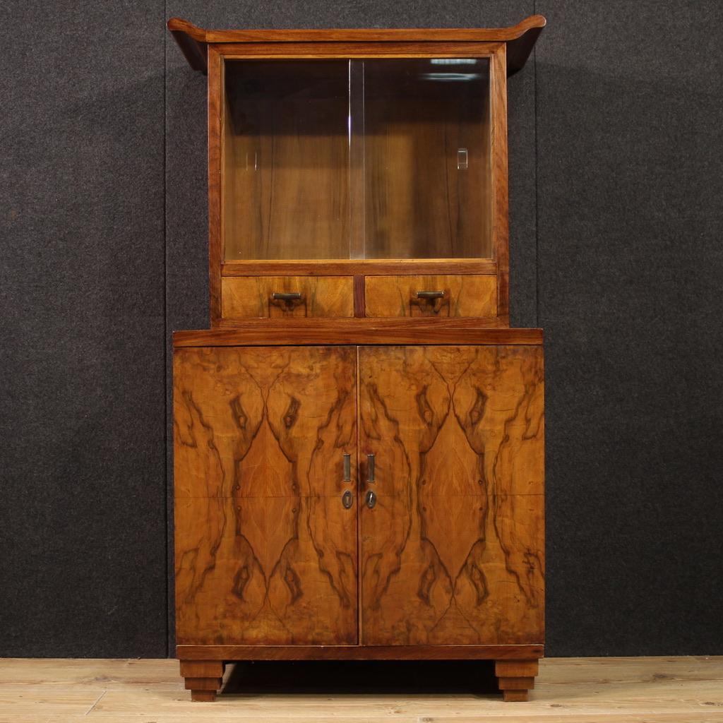 Art Déco 20th Century Wood Art Deco Style Italian Display Cabinet, 1950 in vendita