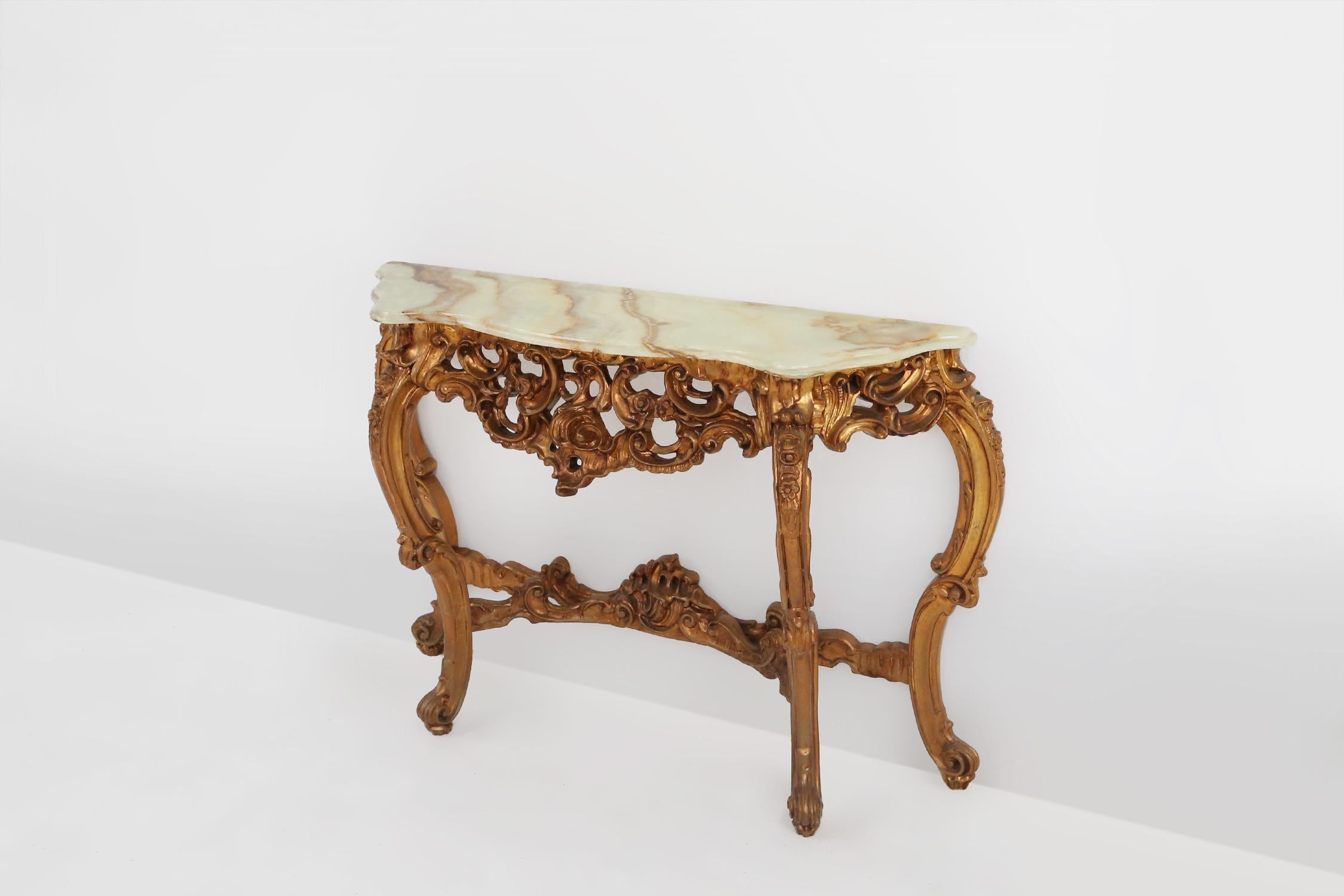 Holzgeschnitzte Konsole im Louis-XV-Stil des 20. Jahrhunderts mit Marmorplatte, Frankreich im Angebot 3