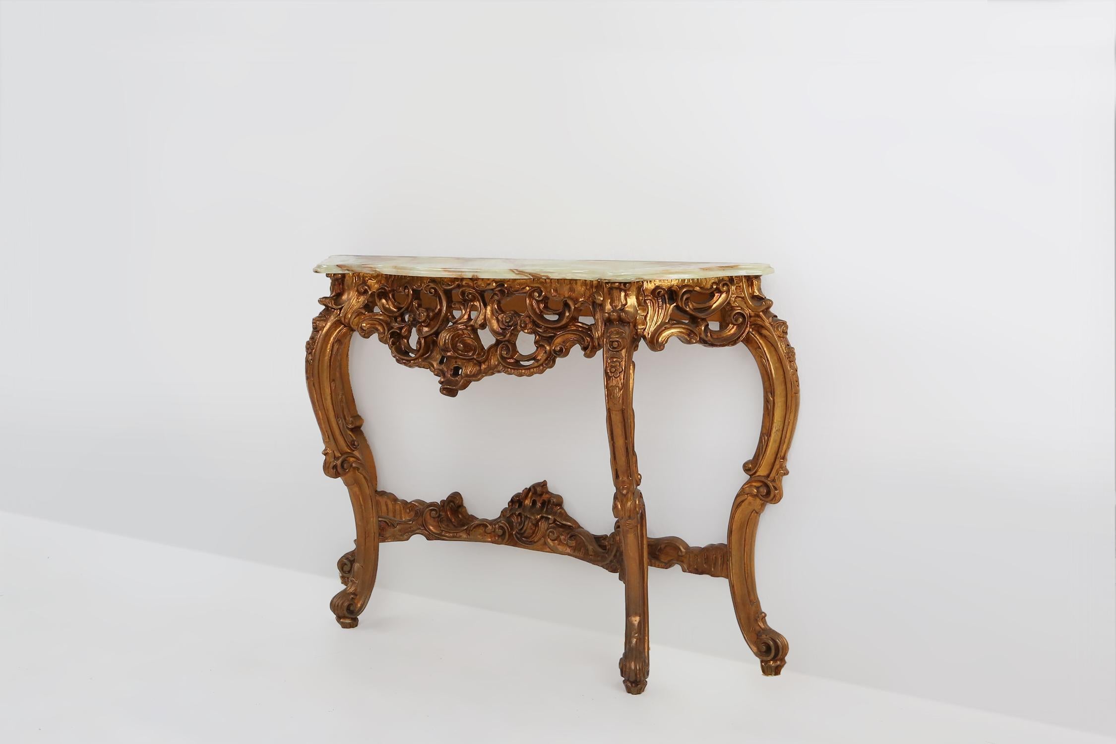 Holzgeschnitzte Konsole im Louis-XV-Stil des 20. Jahrhunderts mit Marmorplatte, Frankreich im Angebot 2