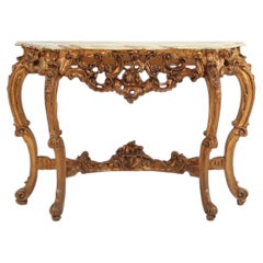 20th century wood-carved Louis XV style console with marble top, France