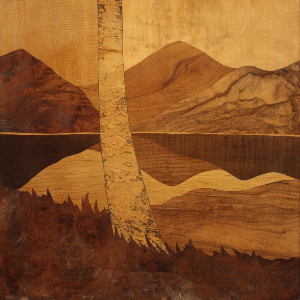 20th Century Wood French Decorative Panel Landscape with Tree, 1970 2