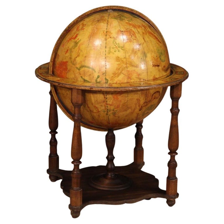 20th Century Wood Italian Globe 1970, Large Antique Wooden Globe