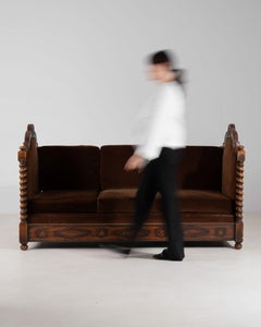 20th Century Wood Monumental Velvet Upholstered Sofa/Daybed