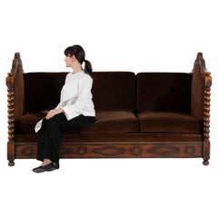20th Century Wood Monumental Velvet Upholstered Sofa/Daybed