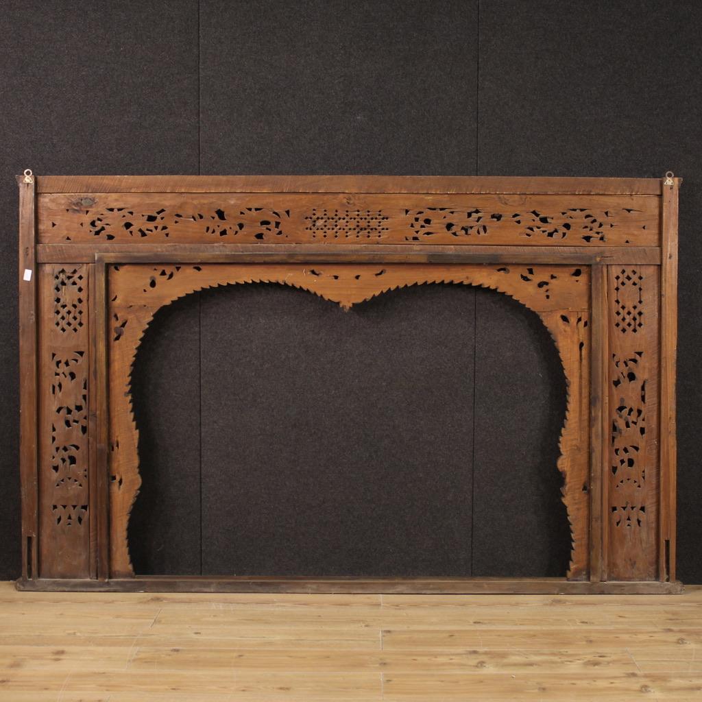 Mid-20th Century 20th Century Wood Sculpt And Carved Indian Headboard, 1950 For Sale