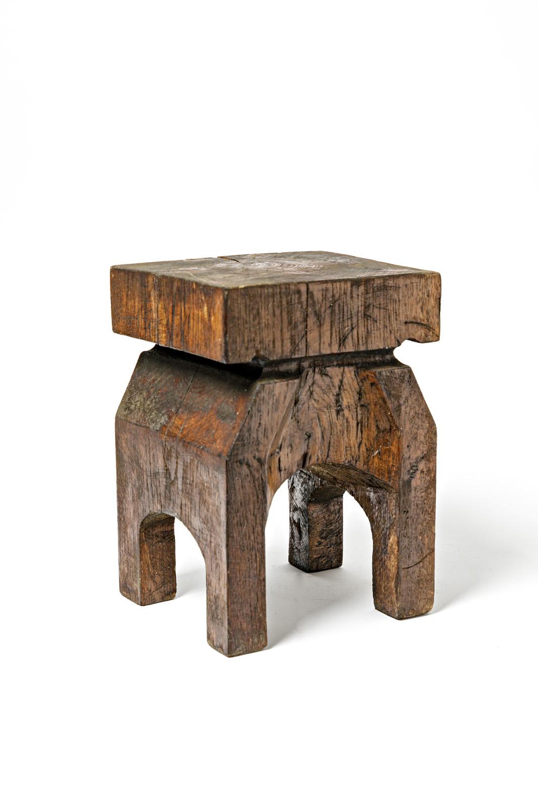 French 20th Century Wood Sculptural Stool Brown Free Forme Unique Piece, 1950 For Sale