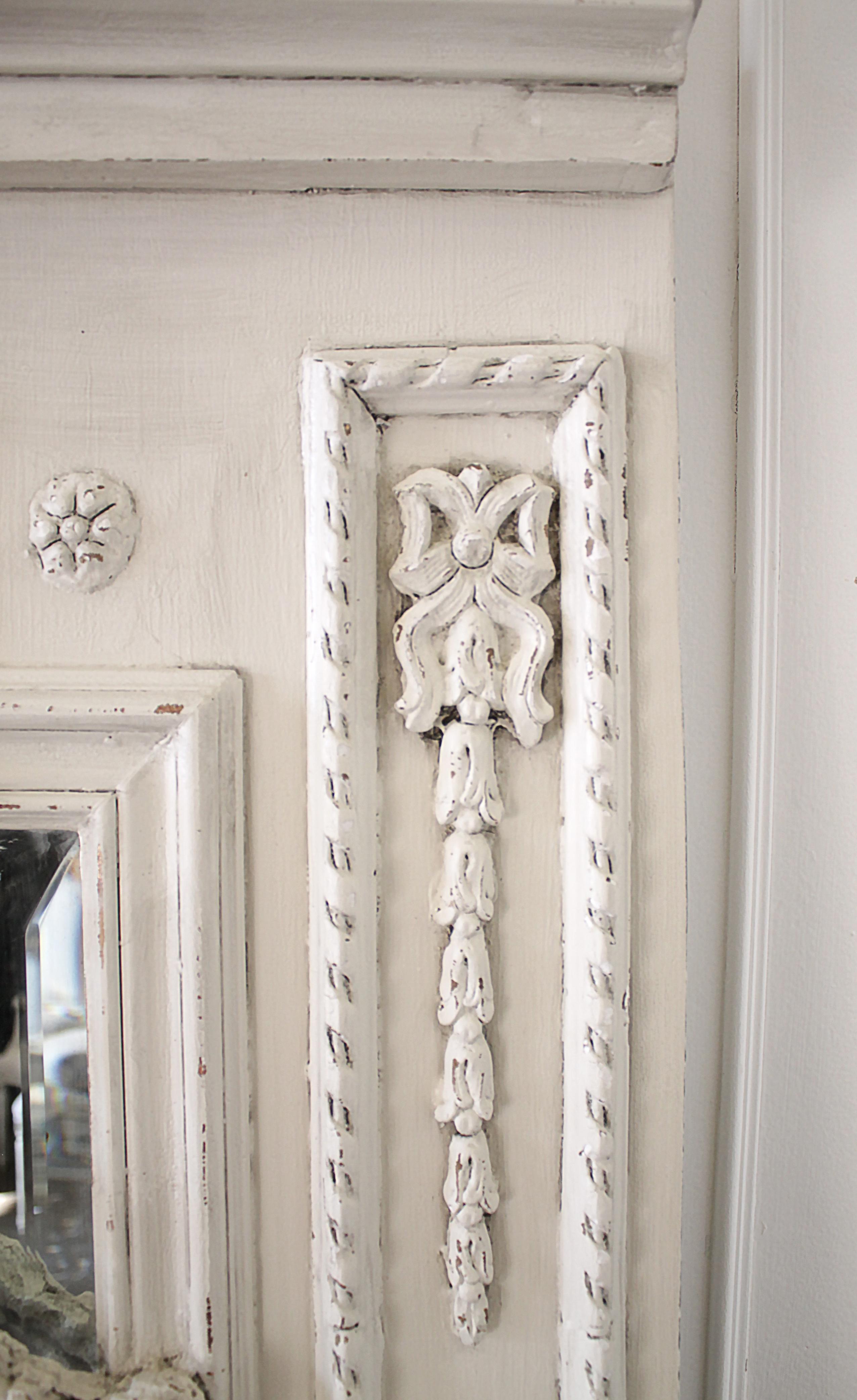20th Century Wood Trumeau Style Carved and Painted Mirror 1