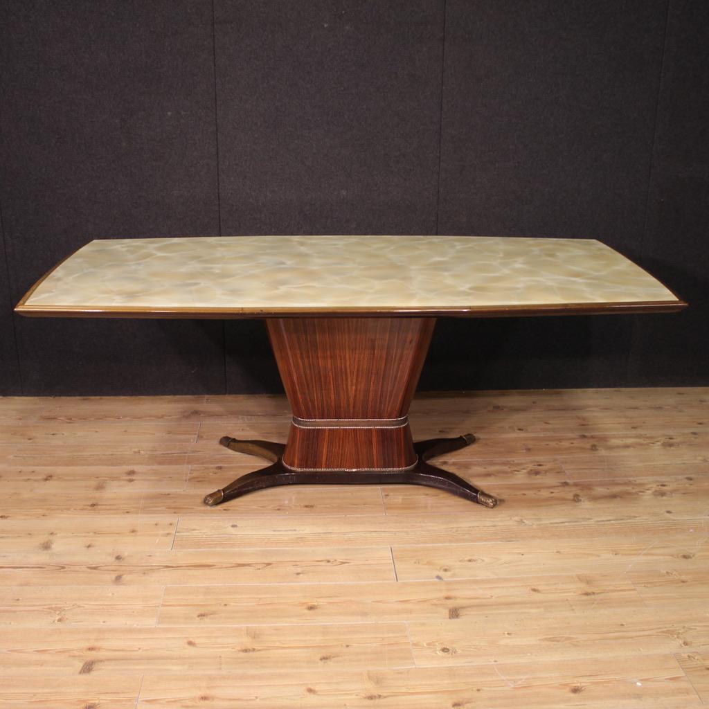 Mid-20th Century 20th Century Wood with Glass Top Italian Dining Table Fratelli Rigamonti Desio For Sale
