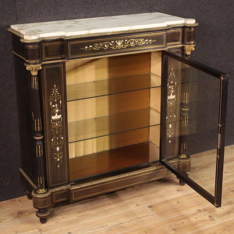 20th Century Wood with Marble Top French Boulle Style Display
