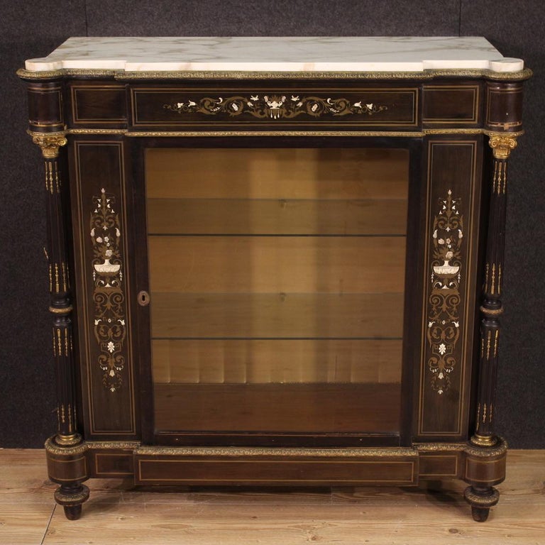 20th Century Wood with Marble Top French Boulle Style Display