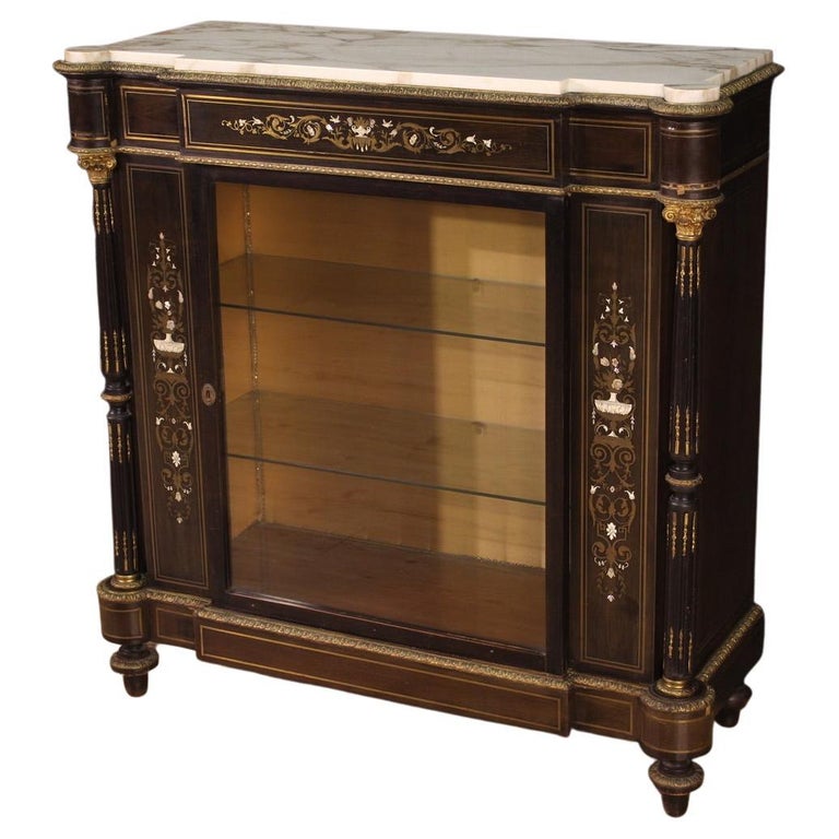 20th Century Wood with Marble Top French Boulle Style Display