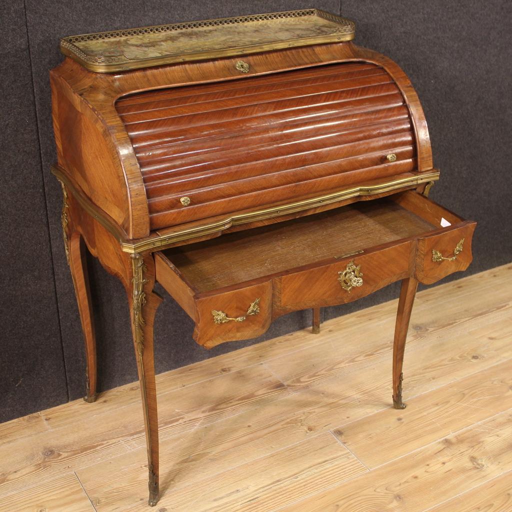 Brass 20th Century Wood with Marble Top French Napoleon III Roll-Top Bureau, 1870