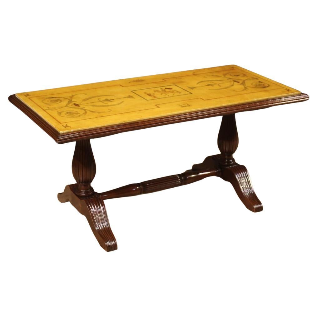 italienischer Couchtisch aus Holz mit Marmorplatte, 20. Jahrhundert, 1960